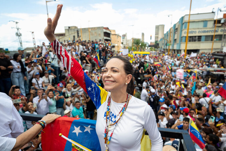 Fotografía de archivo de la líder de la oposición venezolana María Corina Machado. EFE/ Ronald Peña