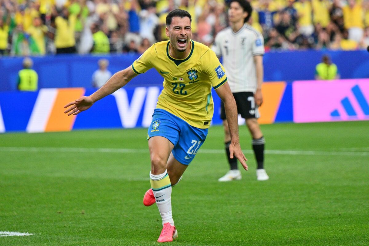Gabriel Martinelli, de Brasil, celebra tras marcar el gol durante el partido del Mundial de la FIFA 2026. EFE/EPA/SAM WASSON