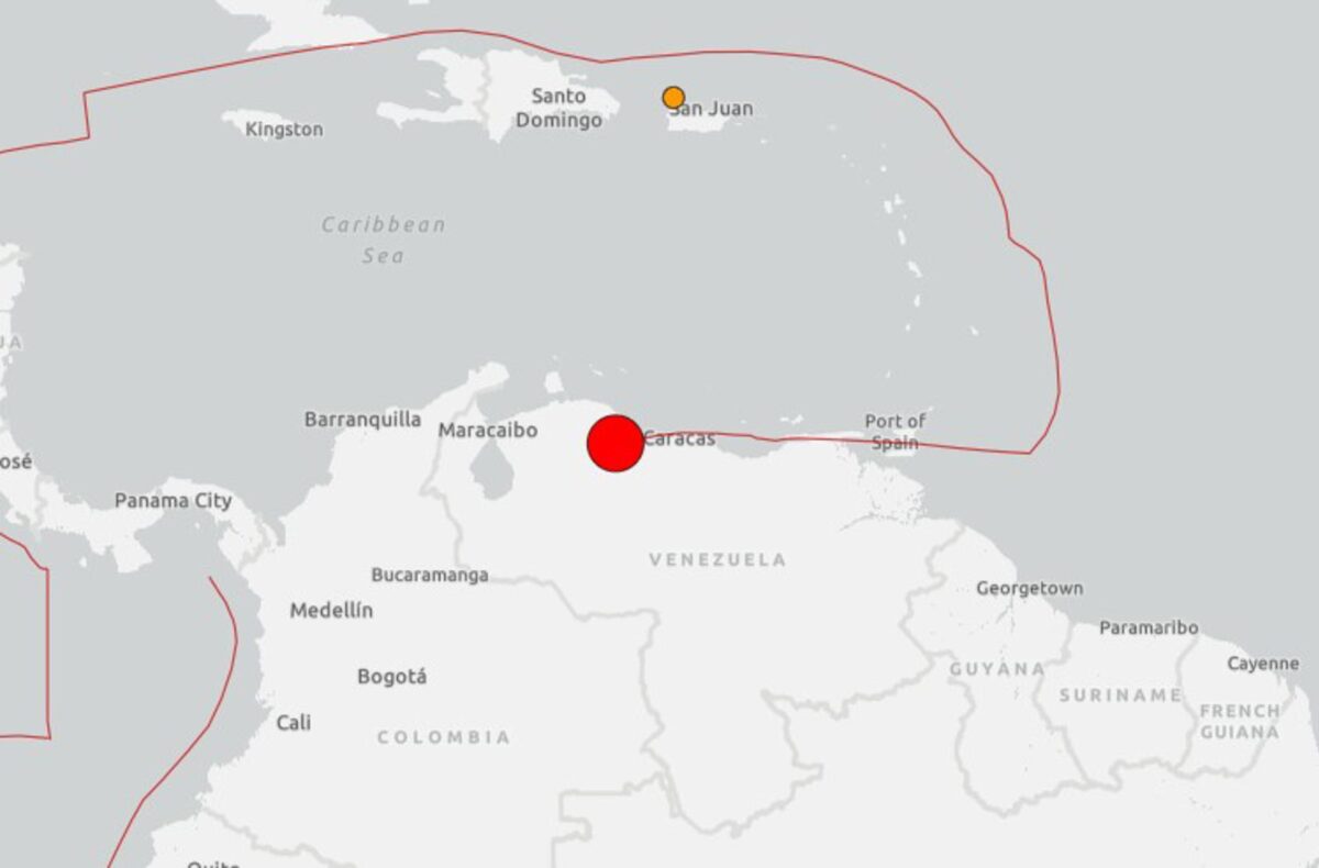 Imagen difundida por el Servicio Geológico de Estados Unidos (USGS, en inglés) donde se ve el epicentro de un terremoto de magnitud 7,1 registrado este jueves en el noroeste de Montalbán, en el centro de Venezuela. EFE/ USGS