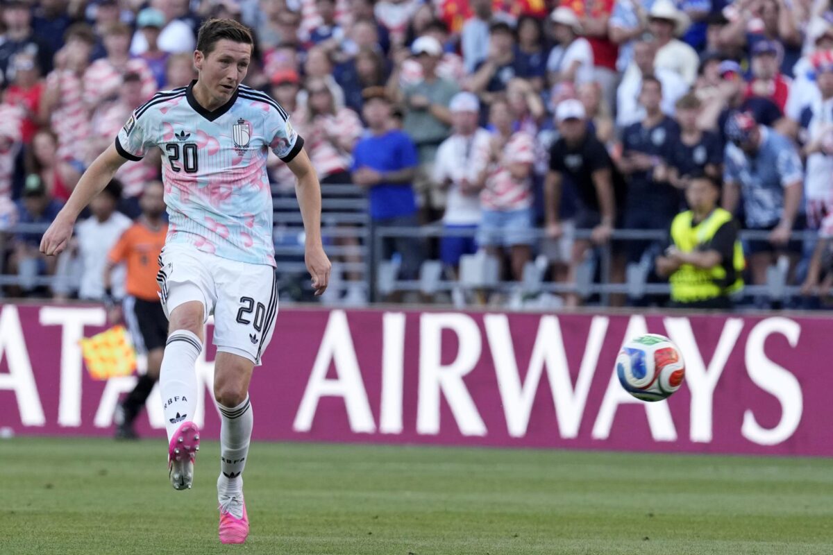 Hans Vanaken, de Bélgica, marca el 1-3 durante el partido de octavos de final del Mundial 2026 entre Estados Unidos y Bélgica, en Seattle, Washington (EE.UU.). EFE/STEPHEN BRASHEAR