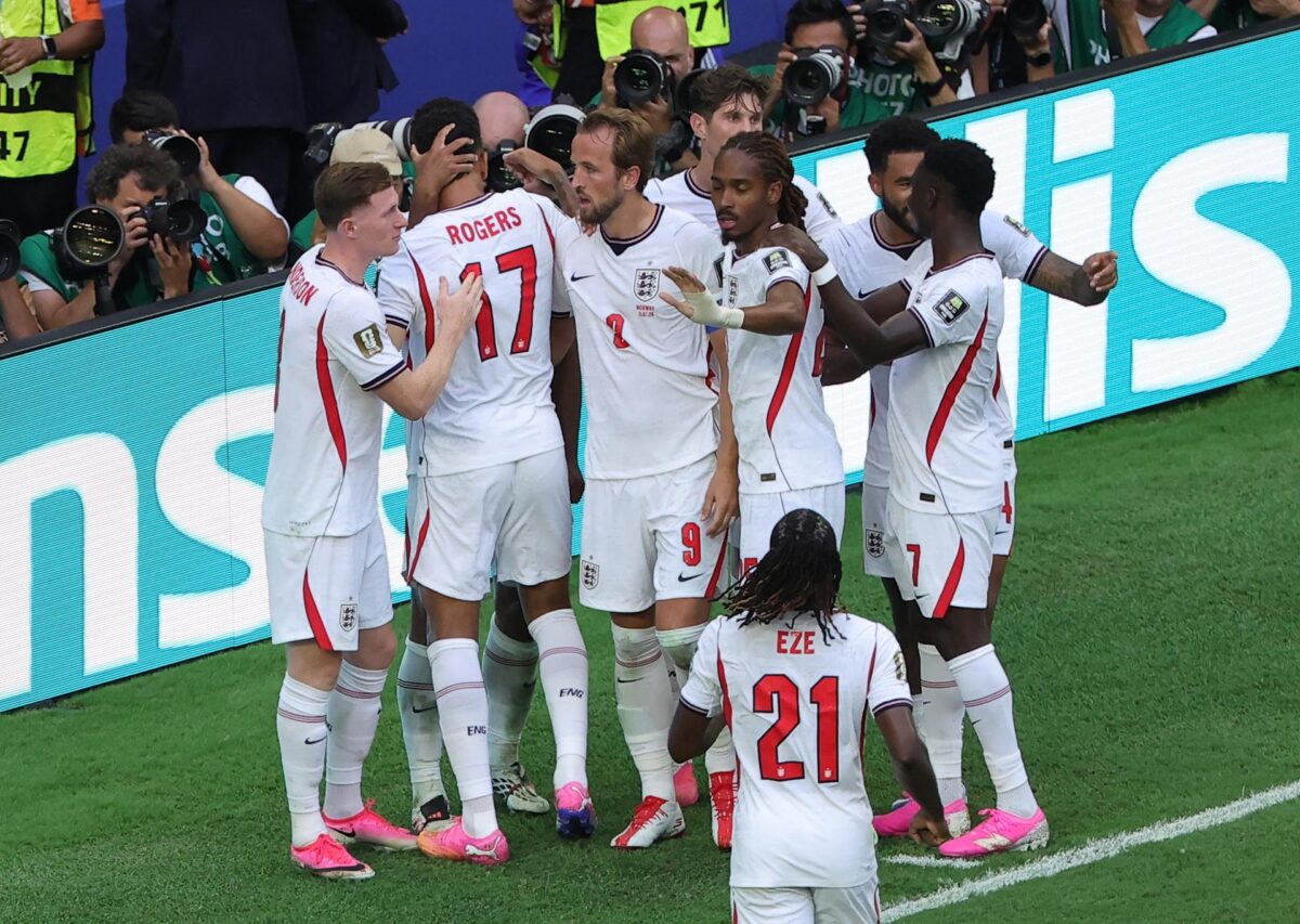 Inglaterra celebra tras el 2-1 durante el partido de cuartos de final del Mundial de la FIFA 2026. EFE/EPA/CRISTOBAL HERRERA-ULASHKEVICH
