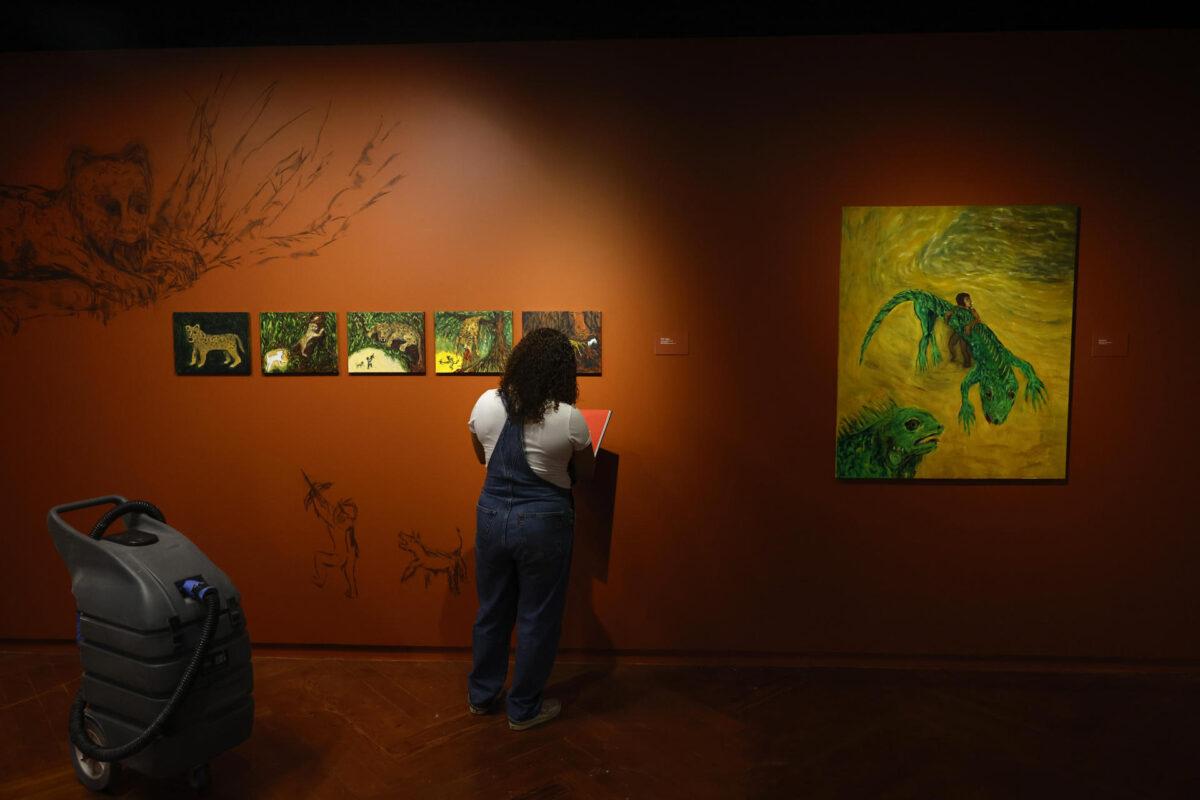 Fotografía que muestra obras de la exposición'Mar Tenebroso, Selva Indomable' de la artista panameña Isabel De Obaldía este viernes, en el Museo del Canal Interoceánico en Ciudad de Panamá (Panamá). EFE/ Bienvenido Velasco
